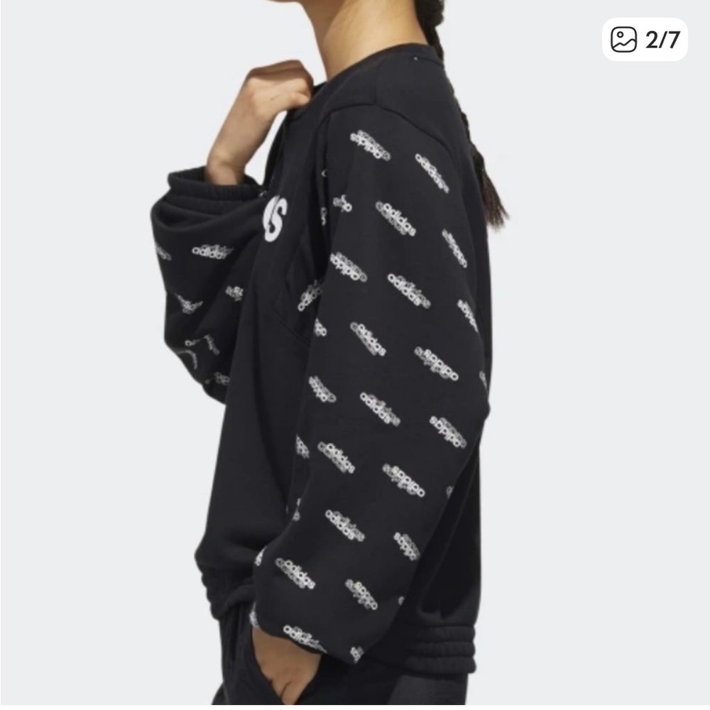 Adidas Favorites Sweatshirt Medium Black and white Crewneck with White Logo - Picture 2 of 8